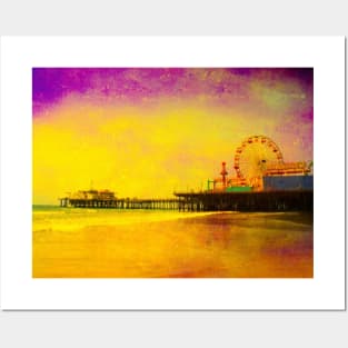 Yellow Purple Santa Monica Pier Posters and Art